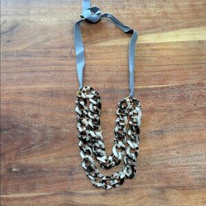 J. Crew Tortoise Shell and Blue Gray Ribbon Necklace